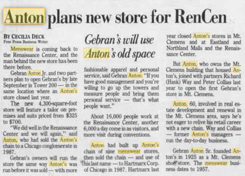 Antons - Re-Opening As Gabrans 1993